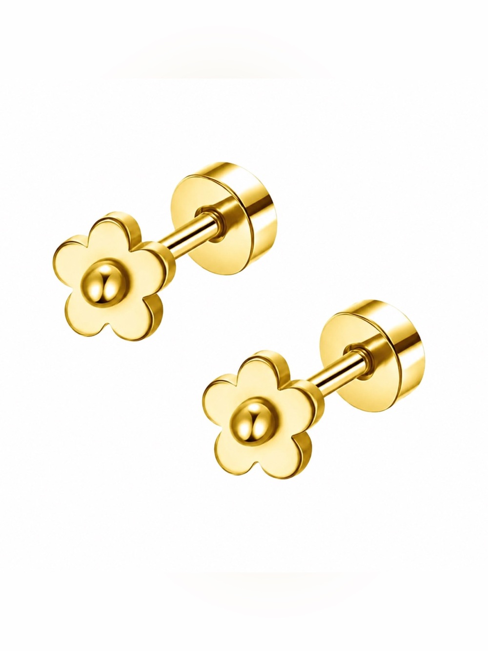 Gold Flower Flat Back Stud Earrings Lobe Cartilage Piercing